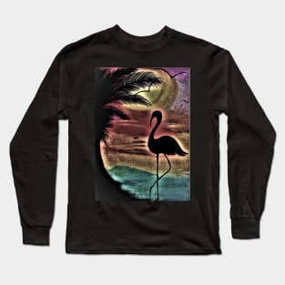 TROPICAL SUNSET SILHOUETTE FLAMINGO Long Sleeve T-Shirt